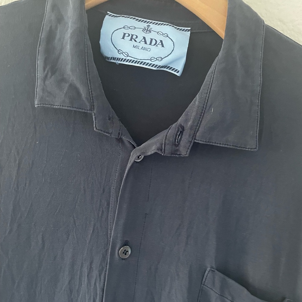 Prada Solid Blue Long Sleeve Button Down Silk Ble… - image 6